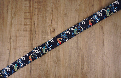 koi fish guitar strap with leather end-3