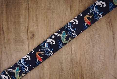koi fish guitar strap with leather ends-4