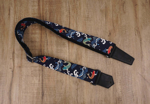 koi fish guitar strap with leather end-6