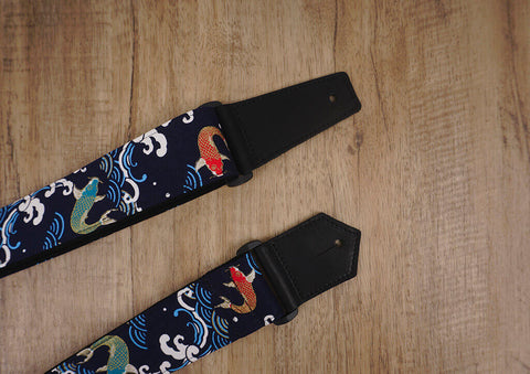 koi fish guitar strap with leather end-7