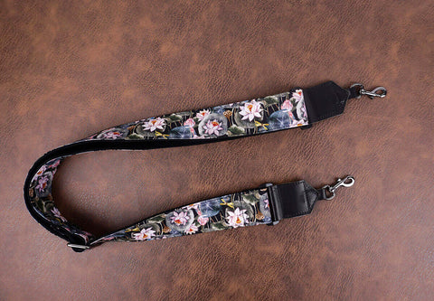 lotus banjo strap with leather ends and hook, also can be used as purse guitar strap-3
