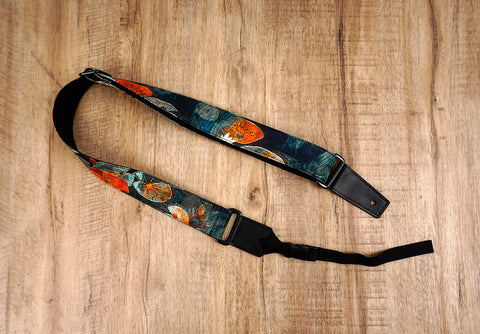 Ink style lotus ukulele shoulder strap with leather ends-2