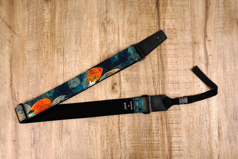Ink style lotus ukulele shoulder strap with leather ends-3