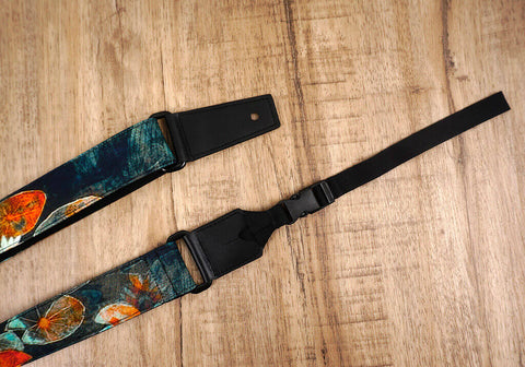 Ink style lotus ukulele shoulder strap with leather ends-4