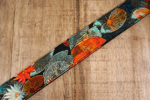 Ink style lotus ukulele shoulder strap with leather ends-6