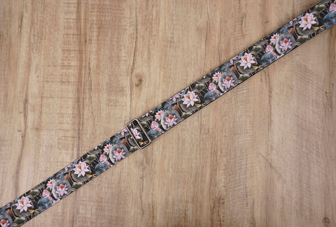 Lotus flower guitar strap with leather ends-5