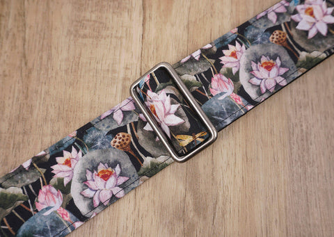 Lotus flower guitar strap with leather ends-6
