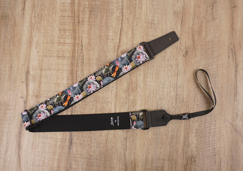 Lotus flower ukulele shoulder strap with leather ends-3