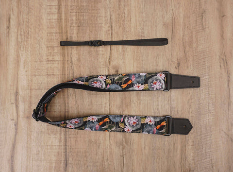 Lotus flower ukulele shoulder strap with leather ends-4