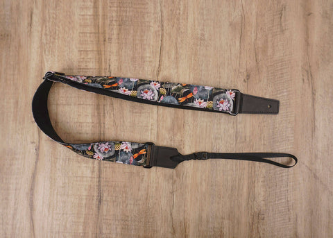 Lotus flower ukulele shoulder strap with leather ends-2