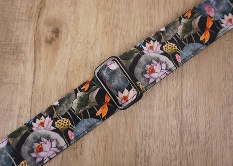 Lotus flower ukulele shoulder strap with leather ends-6