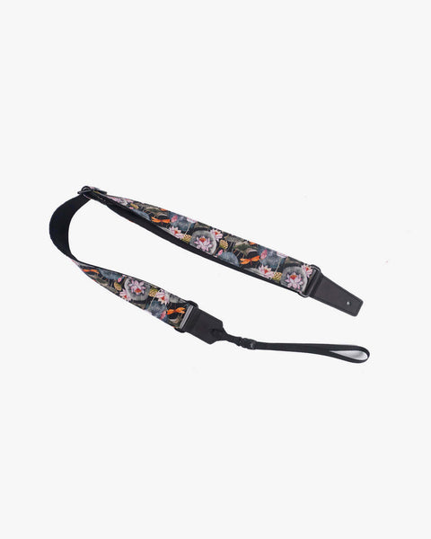 Lotus flower ukulele shoulder strap with leather ends-1