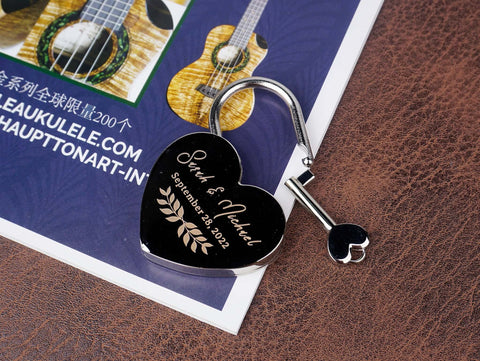 This custom engraved Heart Love Lock with Key, has two colors option,We offer personalized engraving of love locks plus various monograms to match your theme.-2