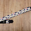 white lucky cat guitar strap with leather ends-3