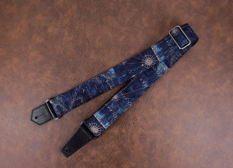 world map guitar strap with leather ends-2