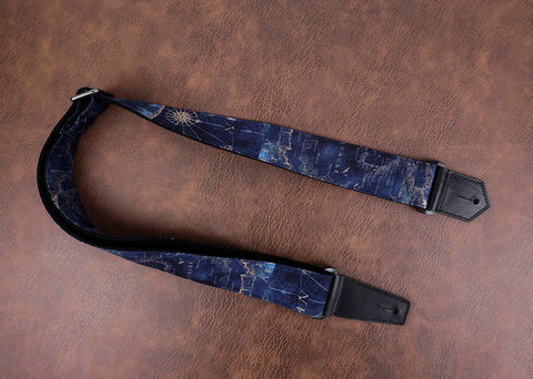 world map guitar strap with leather ends-3