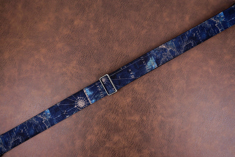 world map guitar strap with leather ends-5
