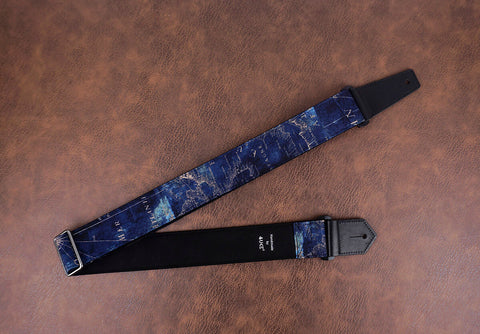 world map guitar strap with leather ends-6