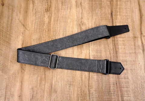 metallic grey eco guitar strap with leather ends-2