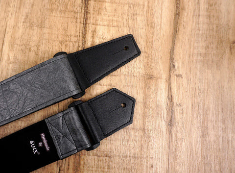 metallic grey eco guitar strap with leather ends-5