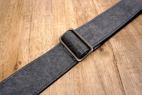 metallic grey eco guitar strap with leather ends-6
