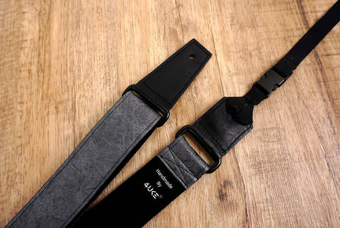 metallic grey eco ukulele shoulder strap with leather ends-3