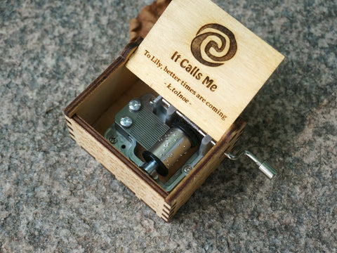 Custom Engraved Moana Hand Crank Wooden Music Box