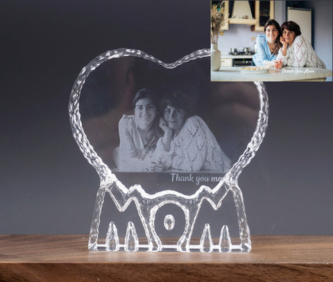 Personalized Mom 2D Photo Crystal Ornament for desk, Perfect Gift for Mother's day, Laser Engraved image with text, Memorial gift-1