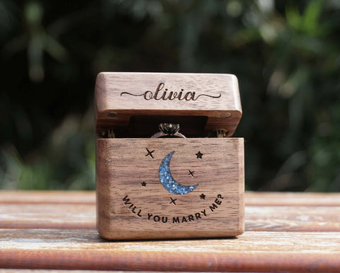 Personalized Wood Moon Slim Engagement/Proposal Ring Box for wedding-1