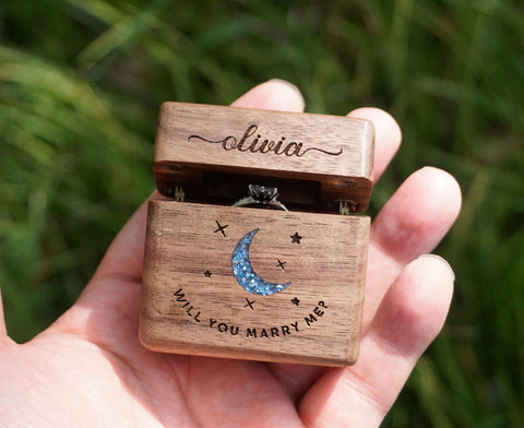 Personalized Wood Moon Slim Engagement/Proposal Ring Box for wedding-3