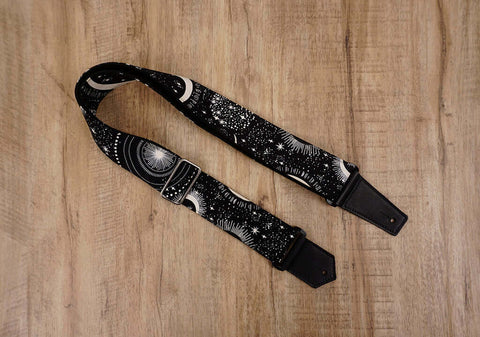 moon star glow in the dark guitar strap with leather ends-2