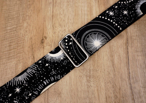 moon star glow in the dark guitar strap with leather ends-6