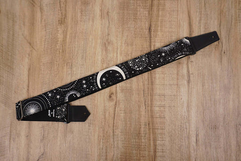 moon star glow in the dark guitar strap with leather ends-7