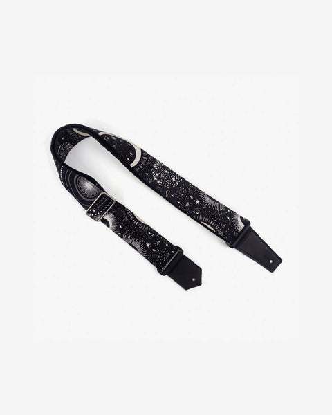 moon star glow in the dark guitar strap with leather ends -1