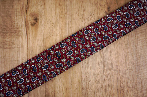 Paisley on red guitar strap with leather ends-3