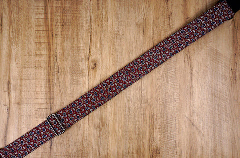 Paisley on red guitar strap with leather ends-5
