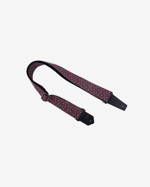 Paisley on red guitar strap with leather ends-1