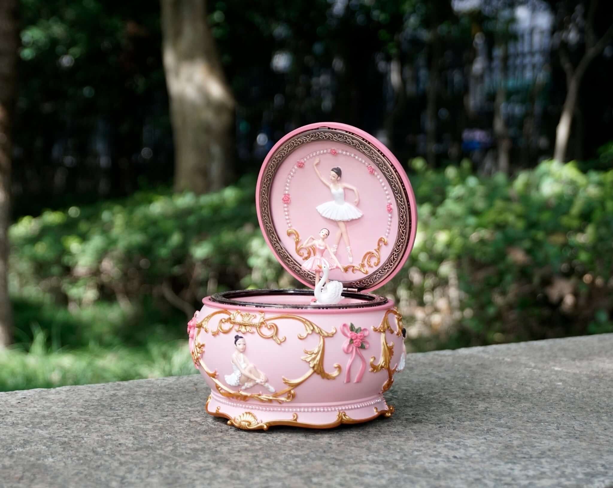 Personalized Ballerina Girl Pink Rotate Music Box | WishSign