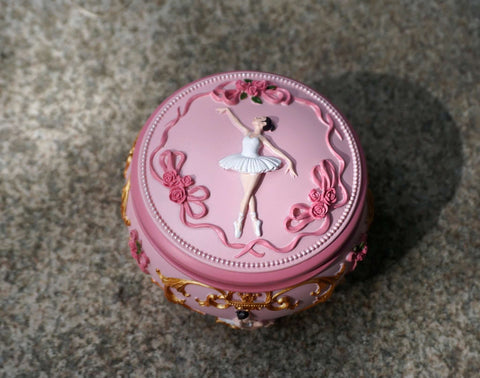 Pink Ballerina Music Box White Ballet Girl Rotating Music Box Feather Skirt  Carousel 3d Box Musical Boxes for Girls Lovely Gift