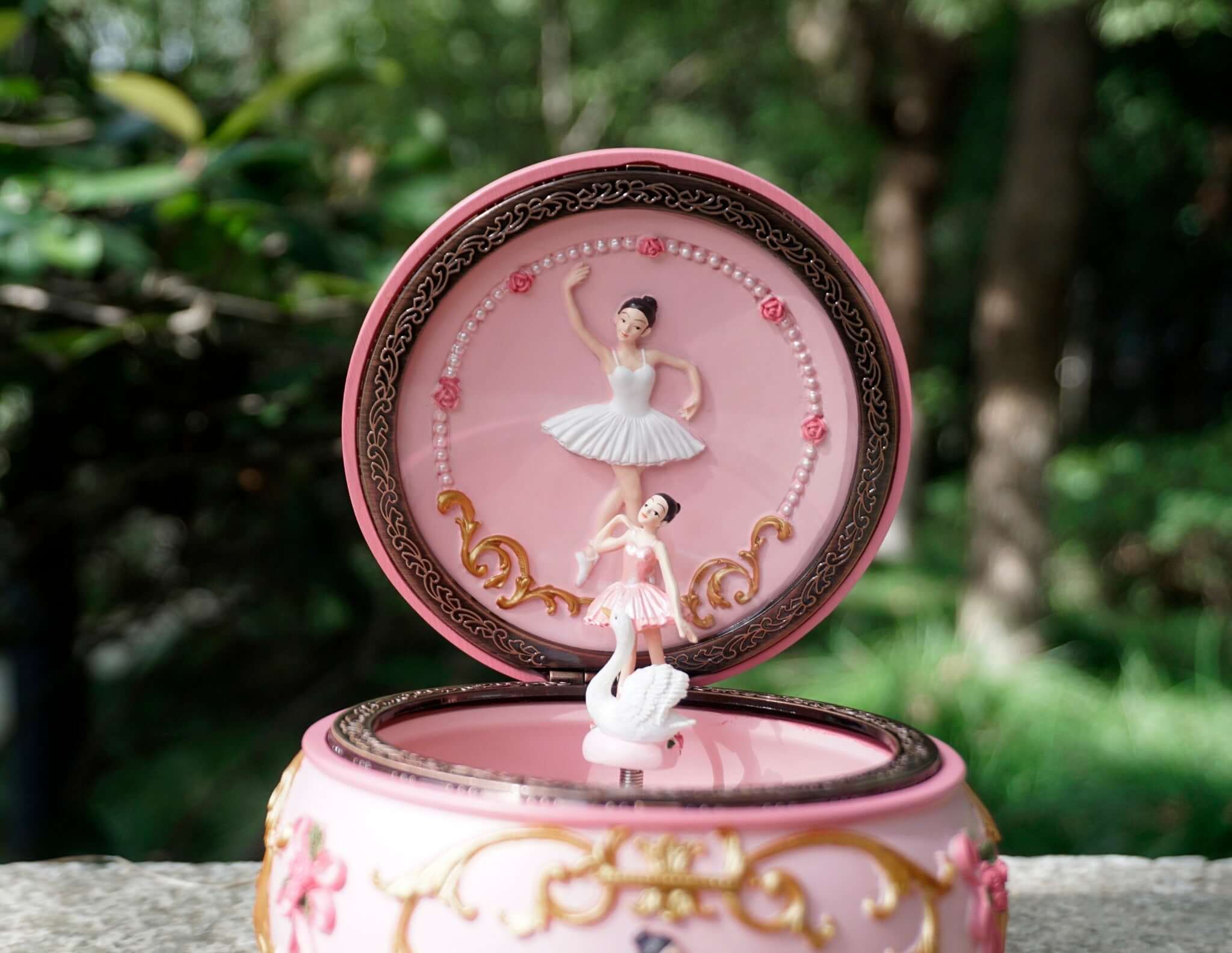 Personalized Ballerina Girl Pink Rotate Music Box | WishSign