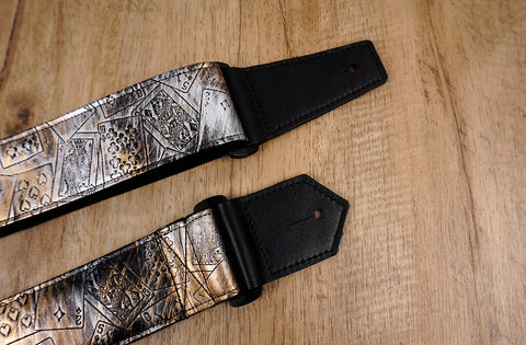 poker vegan guitar strap with leather ends-6