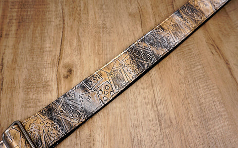 poker vegan guitar strap with leather ends-7
