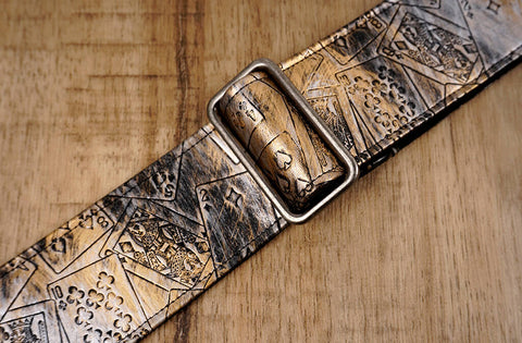 poker vegan guitar strap with leather ends-9