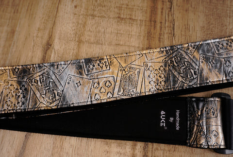 poker vegan guitar strap with leather ends-4