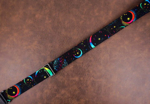 rainbow moon star banjo strap with leather ends and hook, also can be used as purse guitar strap-4