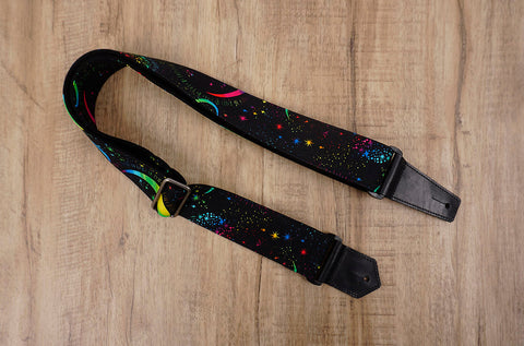 Rainbow Moon Star Guitar Strap with leather ends -2