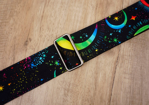 Rainbow Moon Star Guitar Strap with leather ends -5