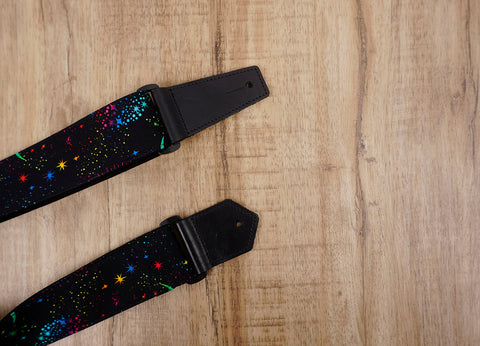 Rainbow Moon Star Guitar Strap with leather ends -6