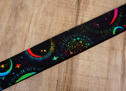 Rainbow Moon Star Guitar Strap with leather ends -7