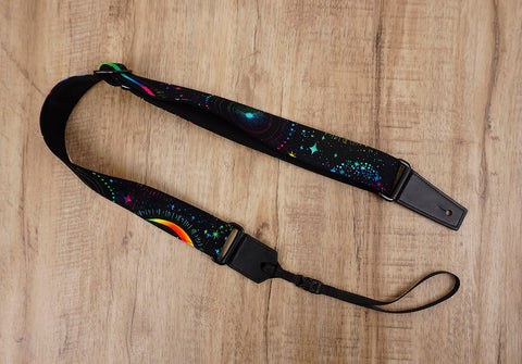 rainbow moon star ukulele shoulder strap with leather ends - 2